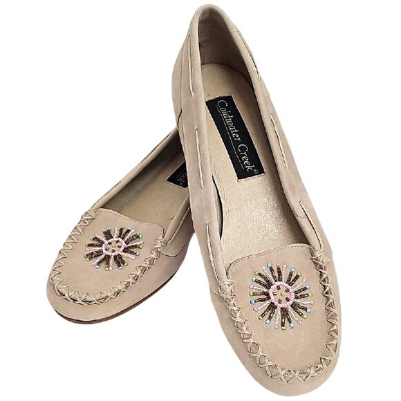 Coldwater Creek Shoes - Coldwater Creek Chic Cream Moccasins Embellished Beaded Wedge Heel Detail Sz 6M
